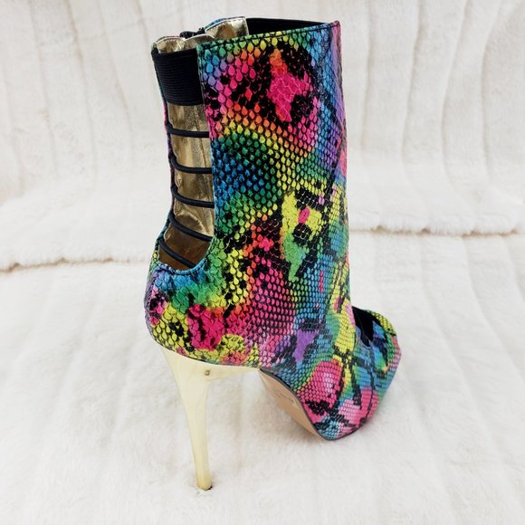 Colorful Rainbow Snake Bandage Ankle Boots - Picture 5 of 13